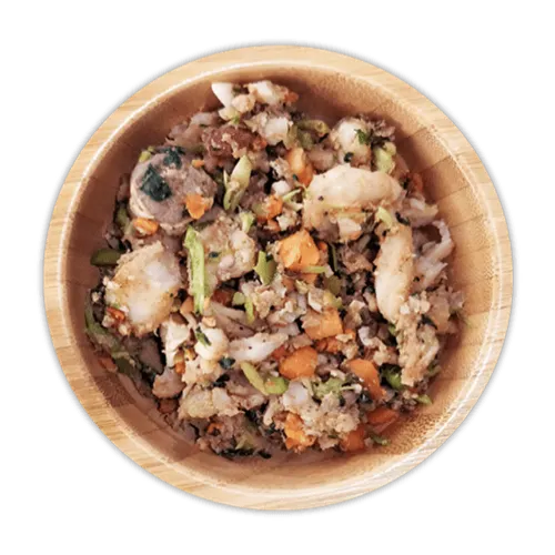 a bowl of healthy dog food recipe made of pure dory fish and clean vegetables by Petchef