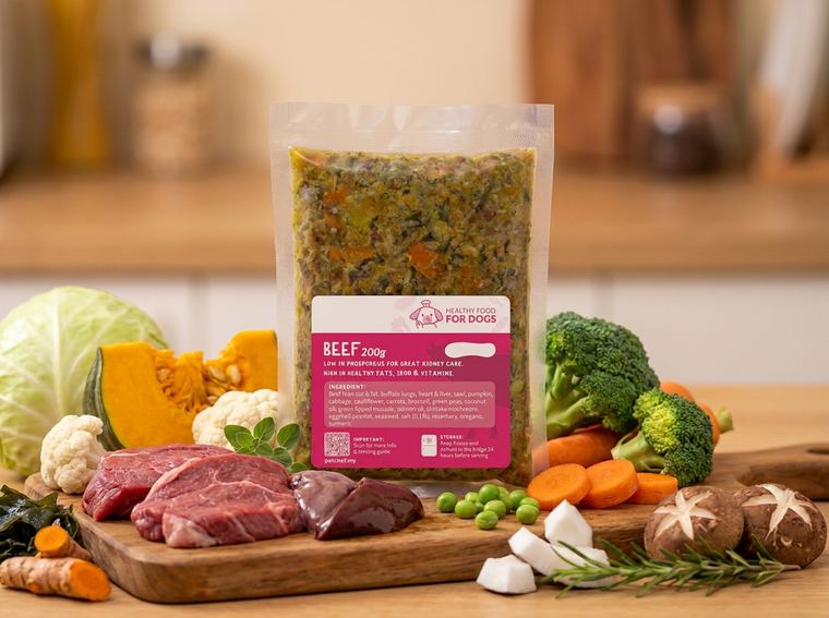 Petchef Beef healthy dog food pack with fresh ingredients