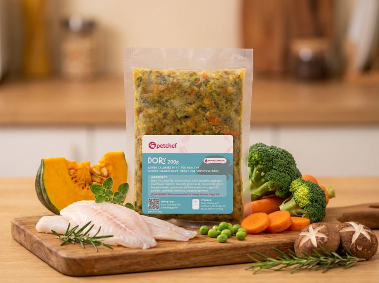 Petchef Dory healthy dog food pack with fresh ingredients