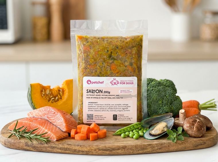 Petchef Salmon healthy dog food pack with fresh ingredients